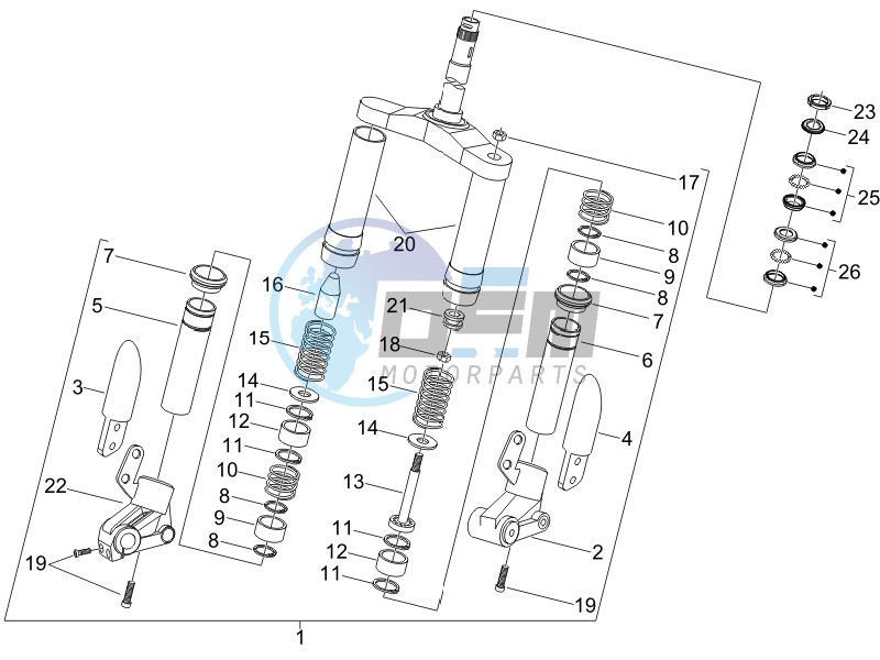 Fork steering tube - Steering bearing unit