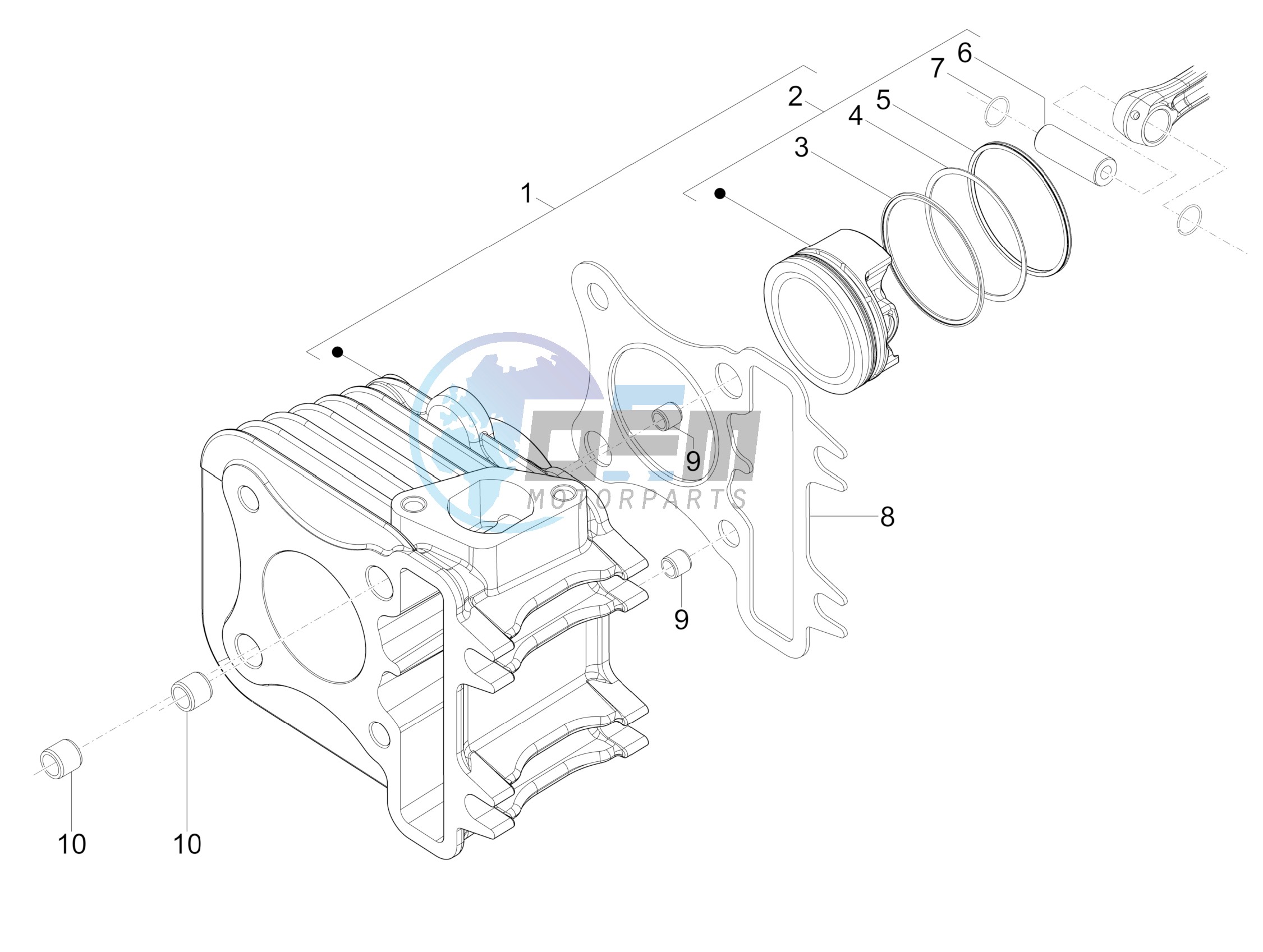 Cylinder-piston-wrist pin unit