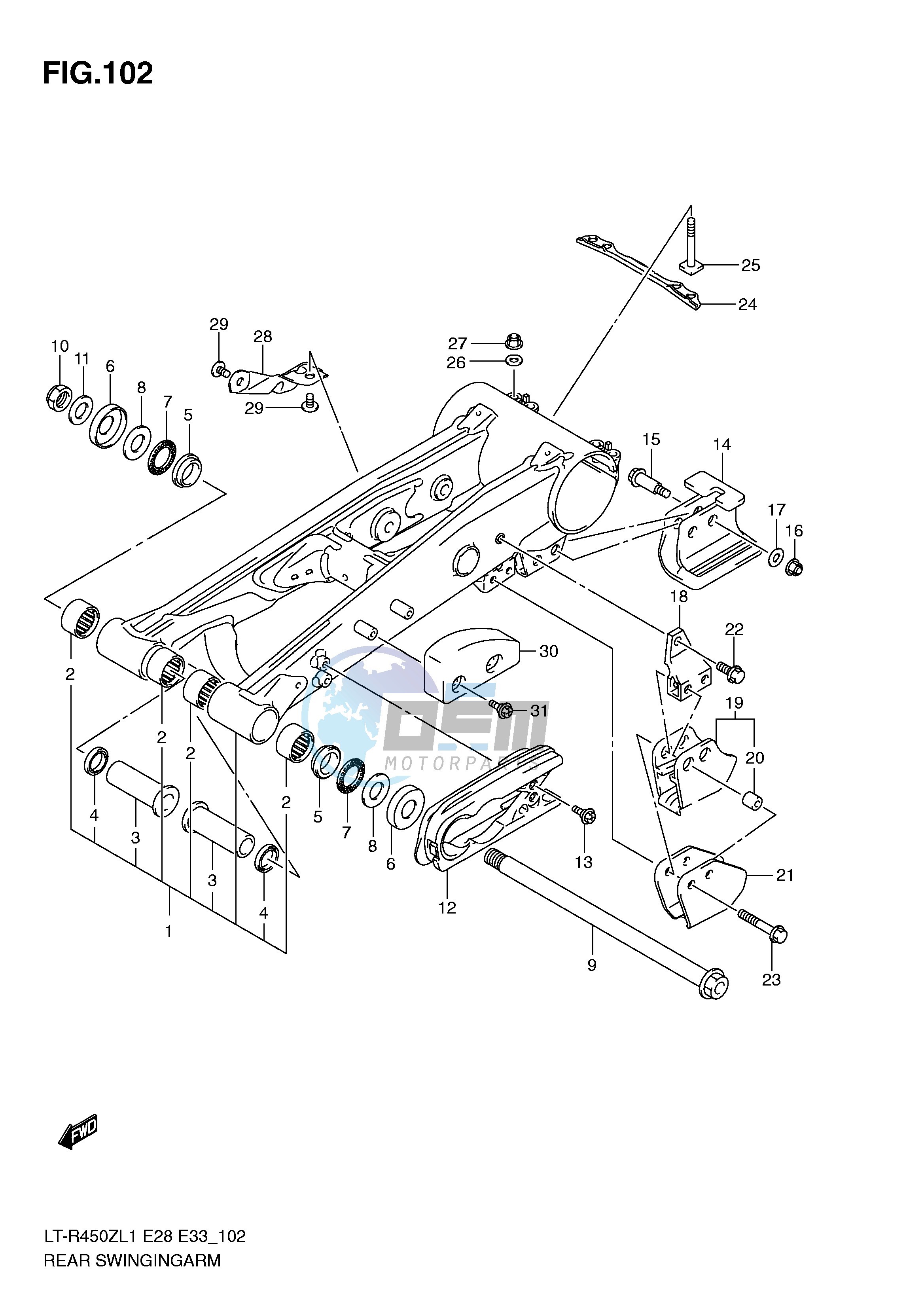 REAR SWINGING ARM (LT-R450L1 E33)