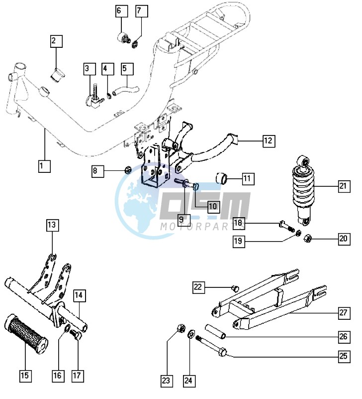 Frame-swinging arm