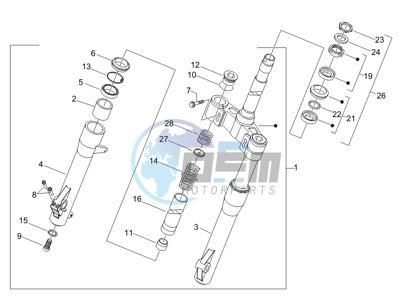 Fork steering tube - Steering bearing unit