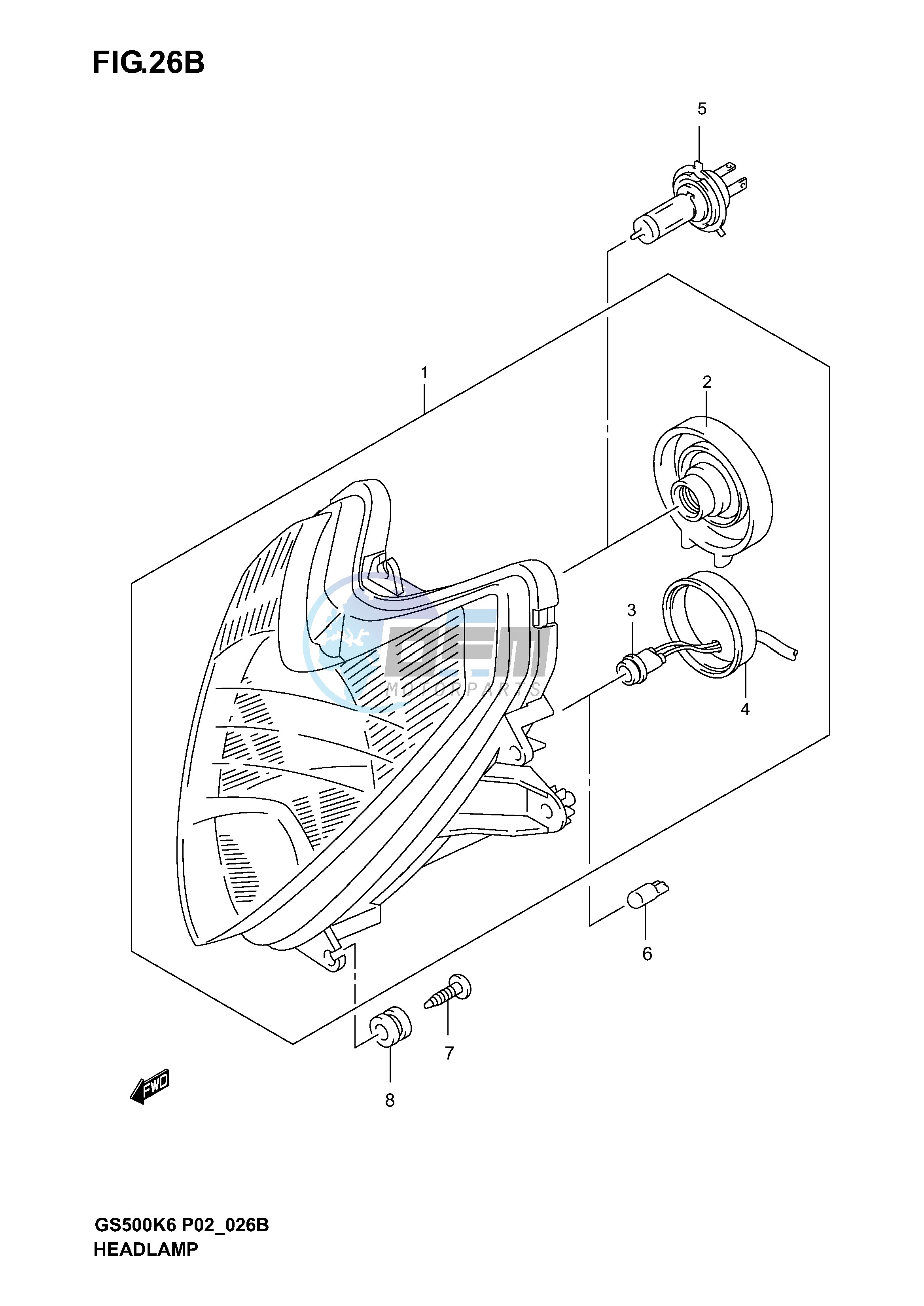 HEADLAMP (GS500FK4 K5 K6 FUK4 K5 K6 P2, P19, P54)