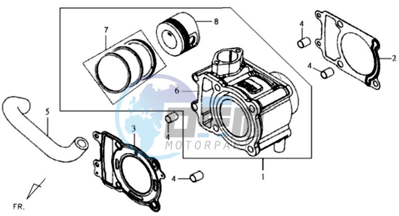 CYLINDER MET PISTON / CYLINDER GASKETS TOP AND BOTTOM