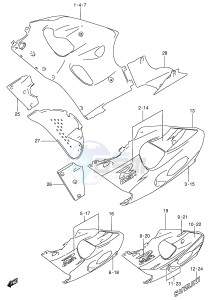 GSX-R750 (E2) drawing UNDER COWLING BODY (MODEL T)