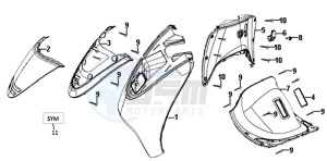 ALLO 50 45KMH (L8 L9) EU EURO4 drawing FRONT COWL / INNER LEG SHIELD /  INDICATOR LIGHTS