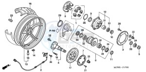 VFR800A9 France - (F / ABS CMF MME TWO) drawing REAR WHEEL