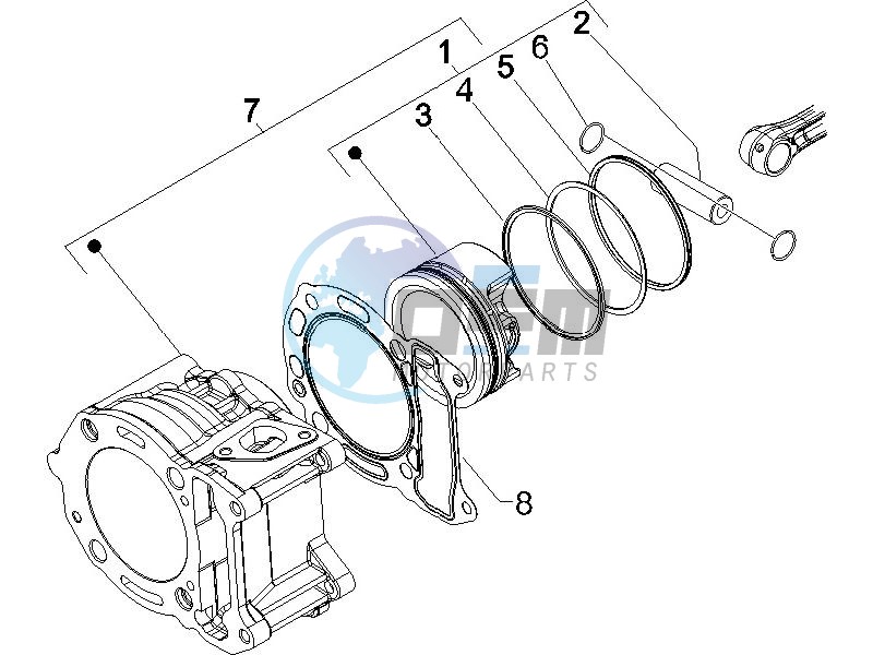 Cylinder-piston-wrist pin unit