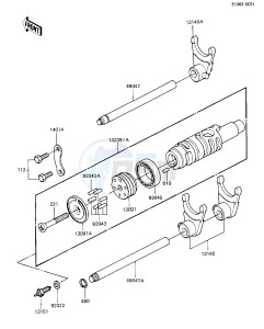 ZX 1100 A [GPZ] (A1-A2) [GPZ] drawing GEAR CHANGE DRUM & FORKS