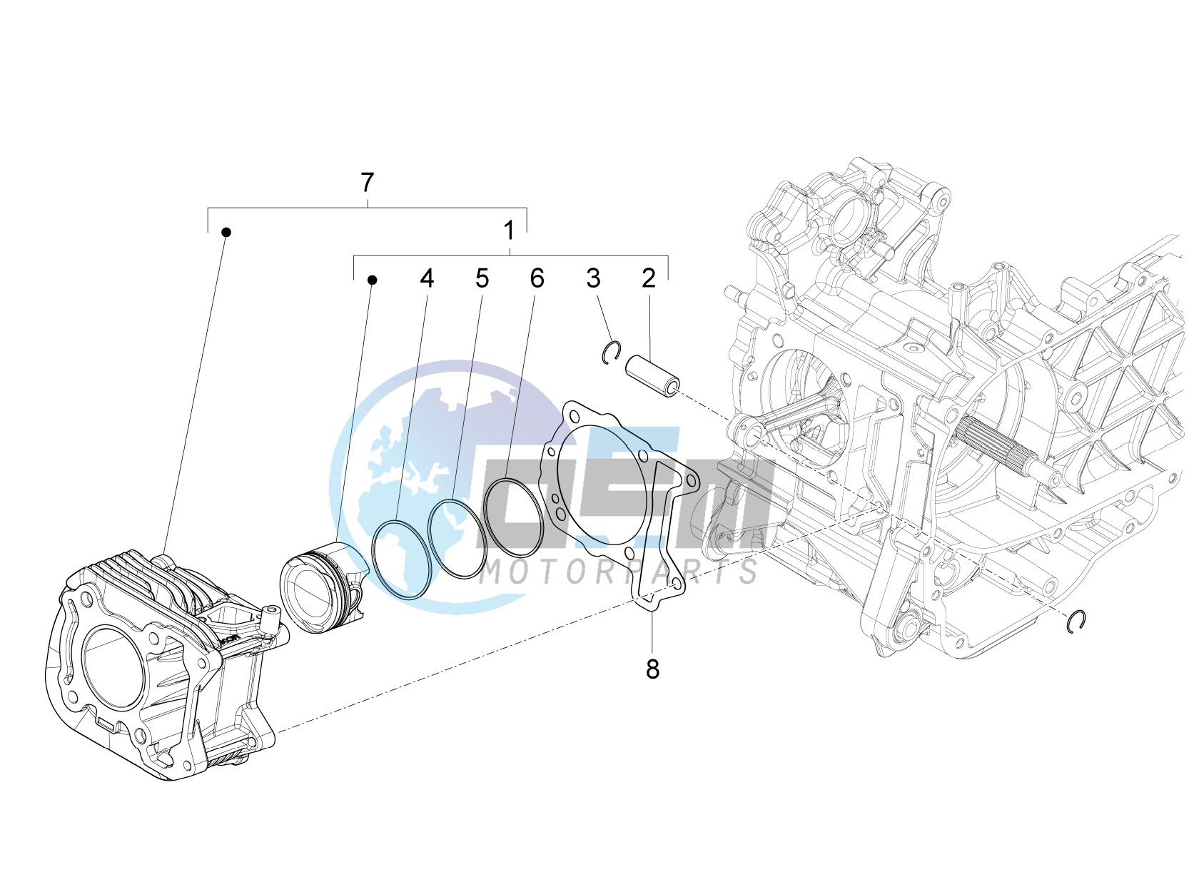 Cylinder-piston-wrist pin unit