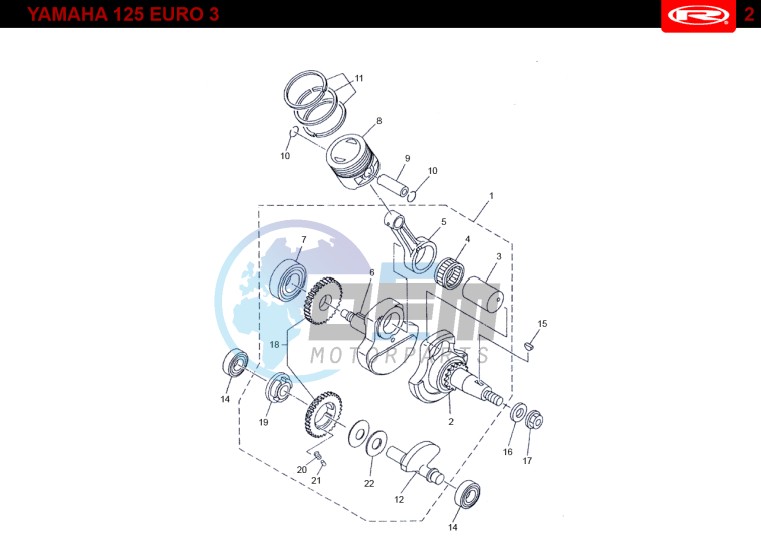 PISTON - CRANKSHAFT  Yamaha 125 4t Euro 3