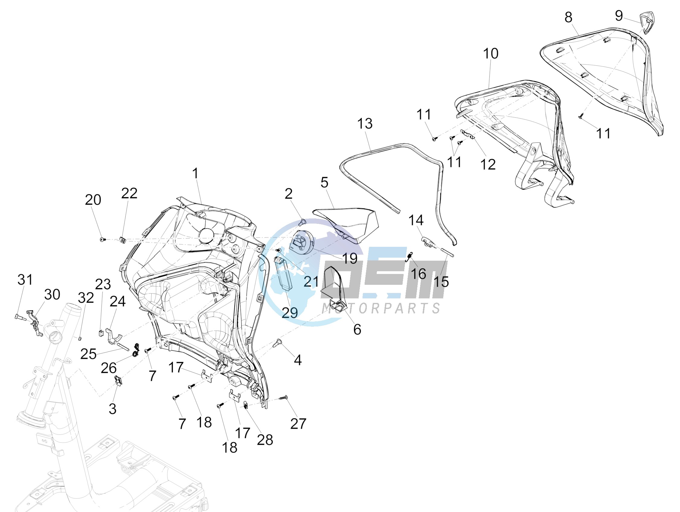 Front glove-box - Knee-guard panel