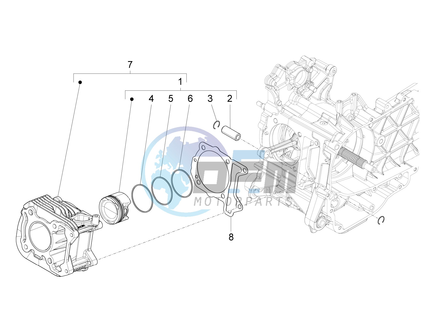 Cylinder-piston-wrist pin unit