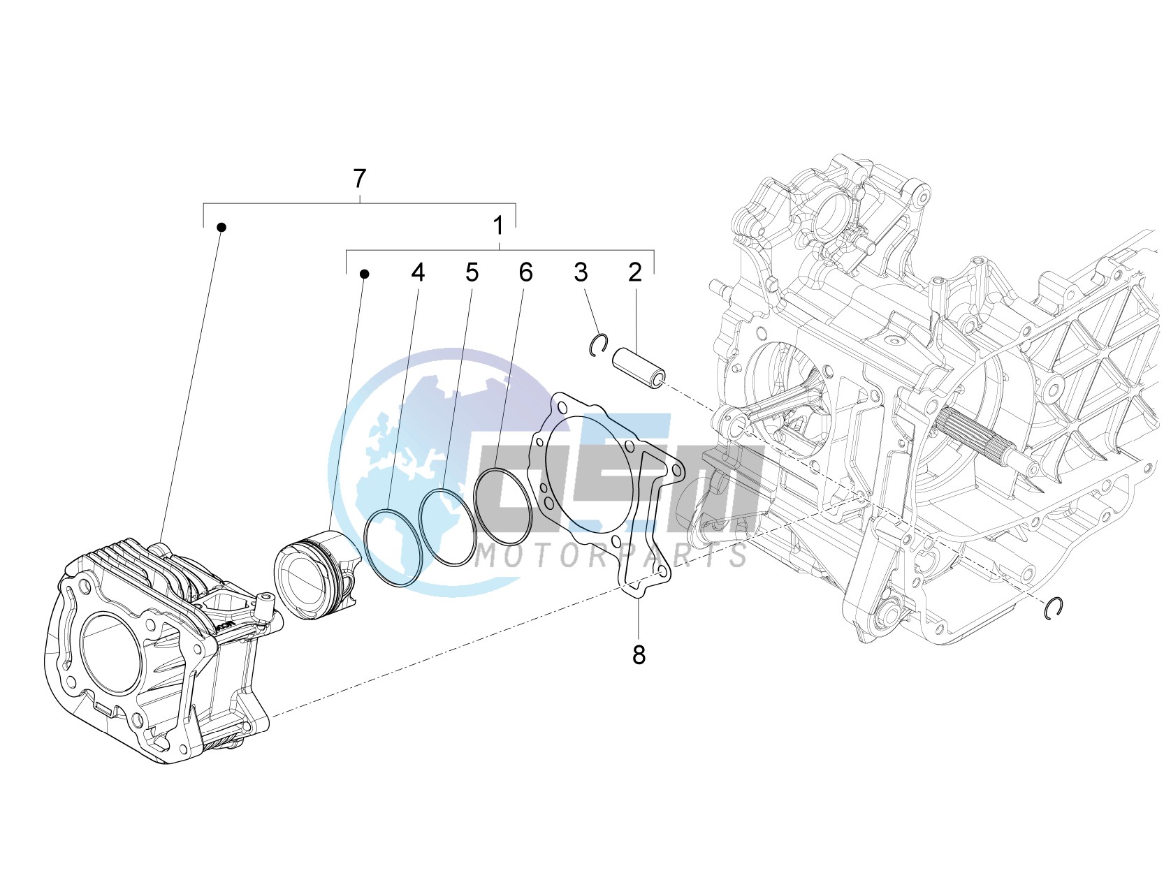 Cylinder-piston-wrist pin unit