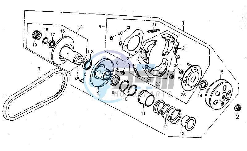 Speed variator with clutch