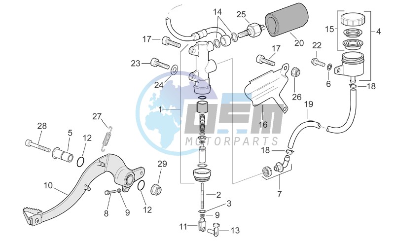 Rear master brake cylinder