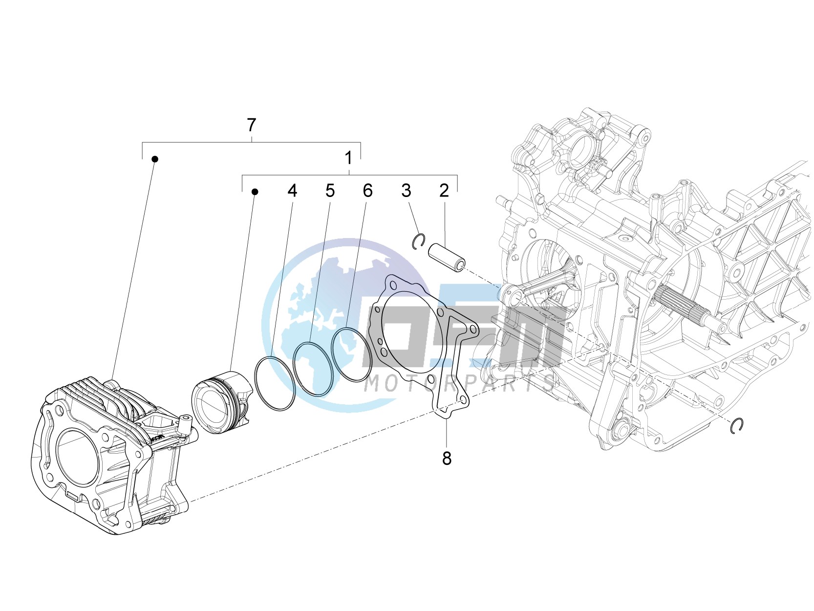 Cylinder-piston-wrist pin unit