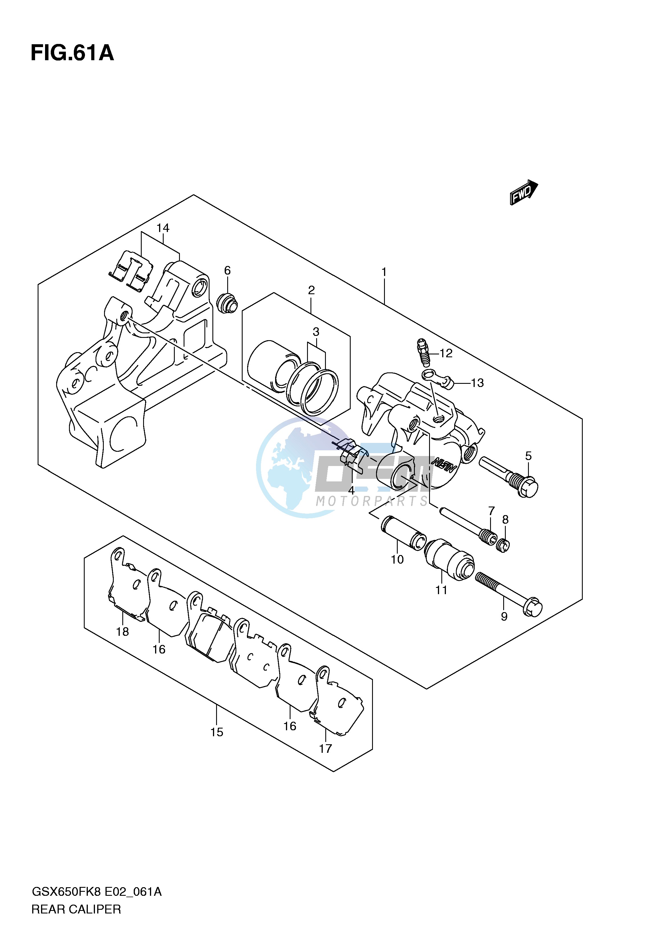 REAR CALIPER (GSX650FAK9 FUAK9 FAL0 FUAL0)