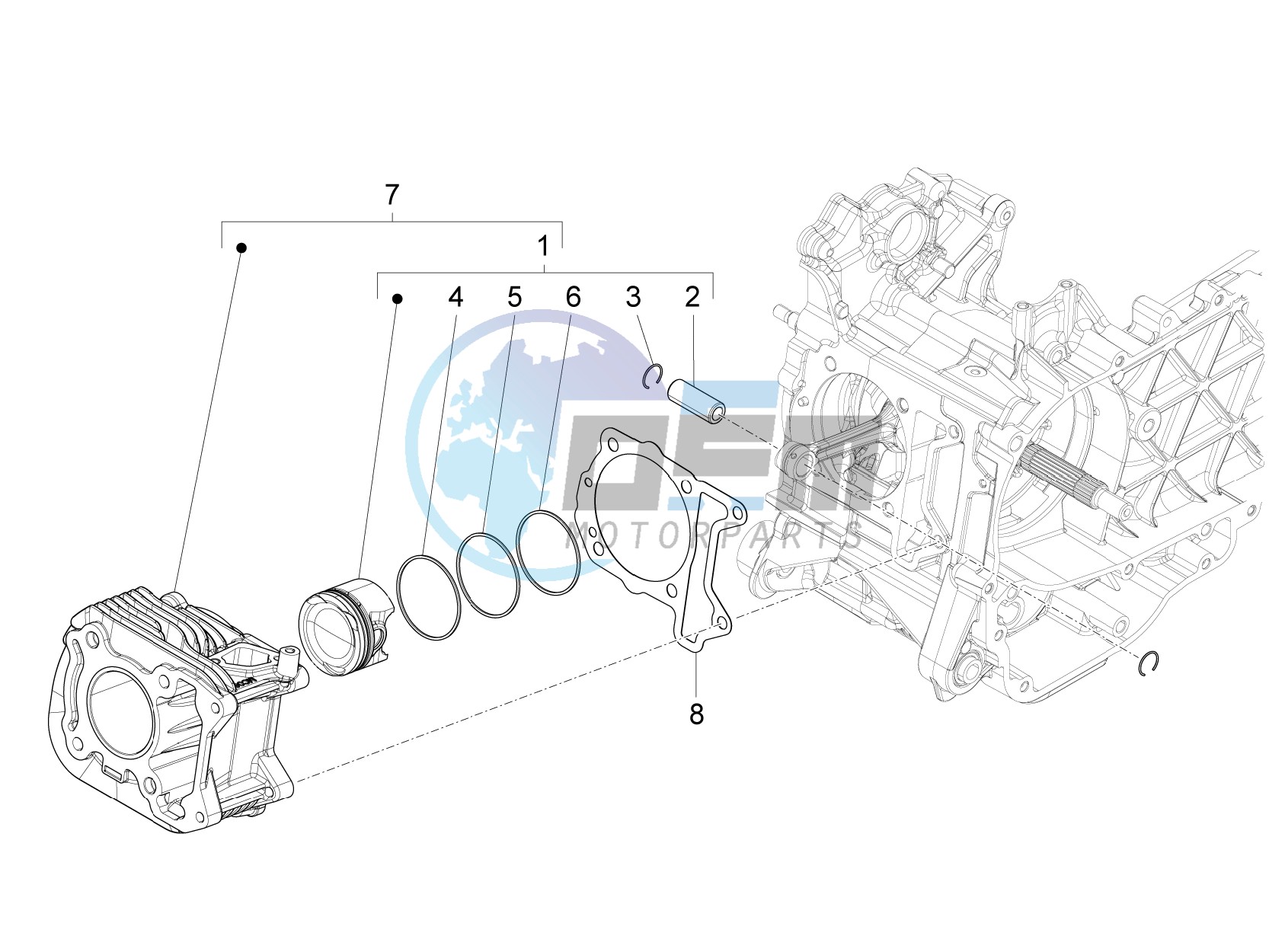 Cylinder-piston-wrist pin unit