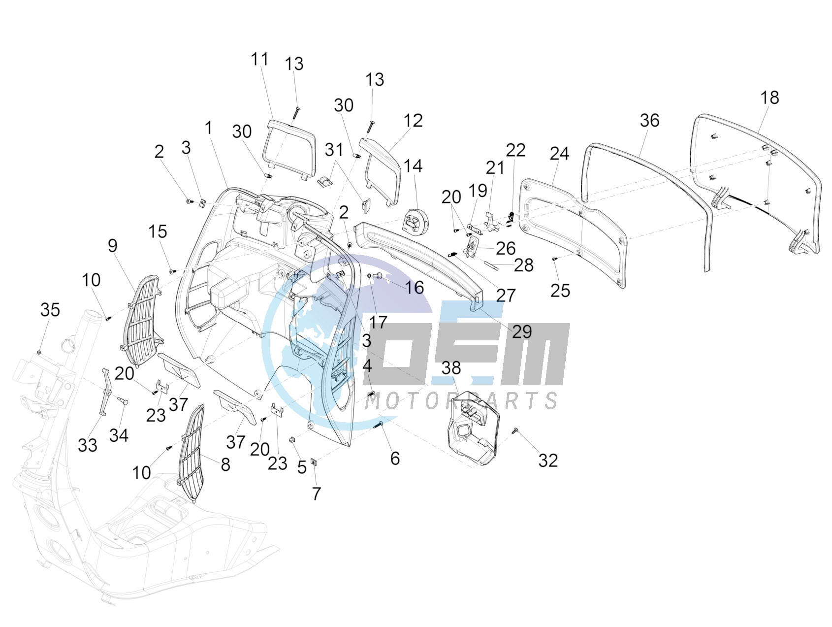 Front glove-box - Knee-guard panel