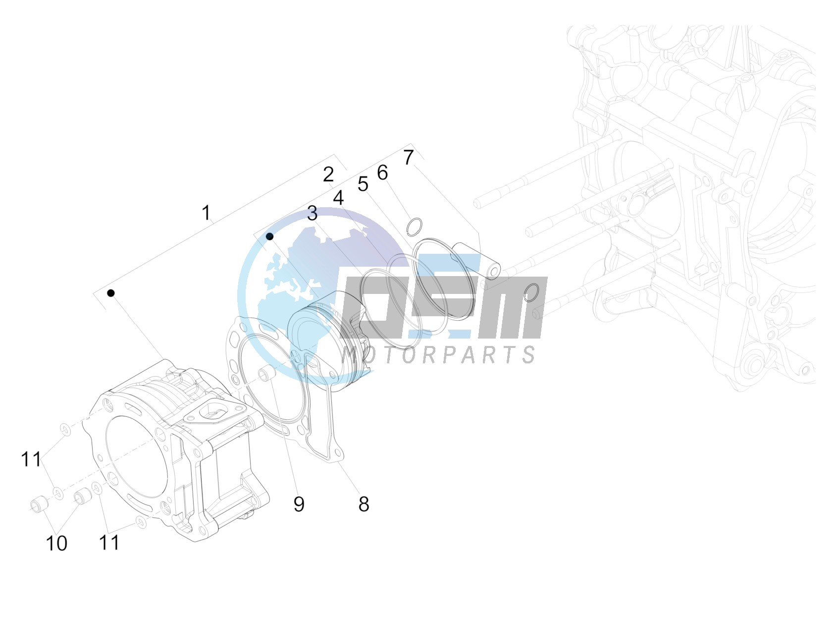 Cylinder-piston-wrist pin unit