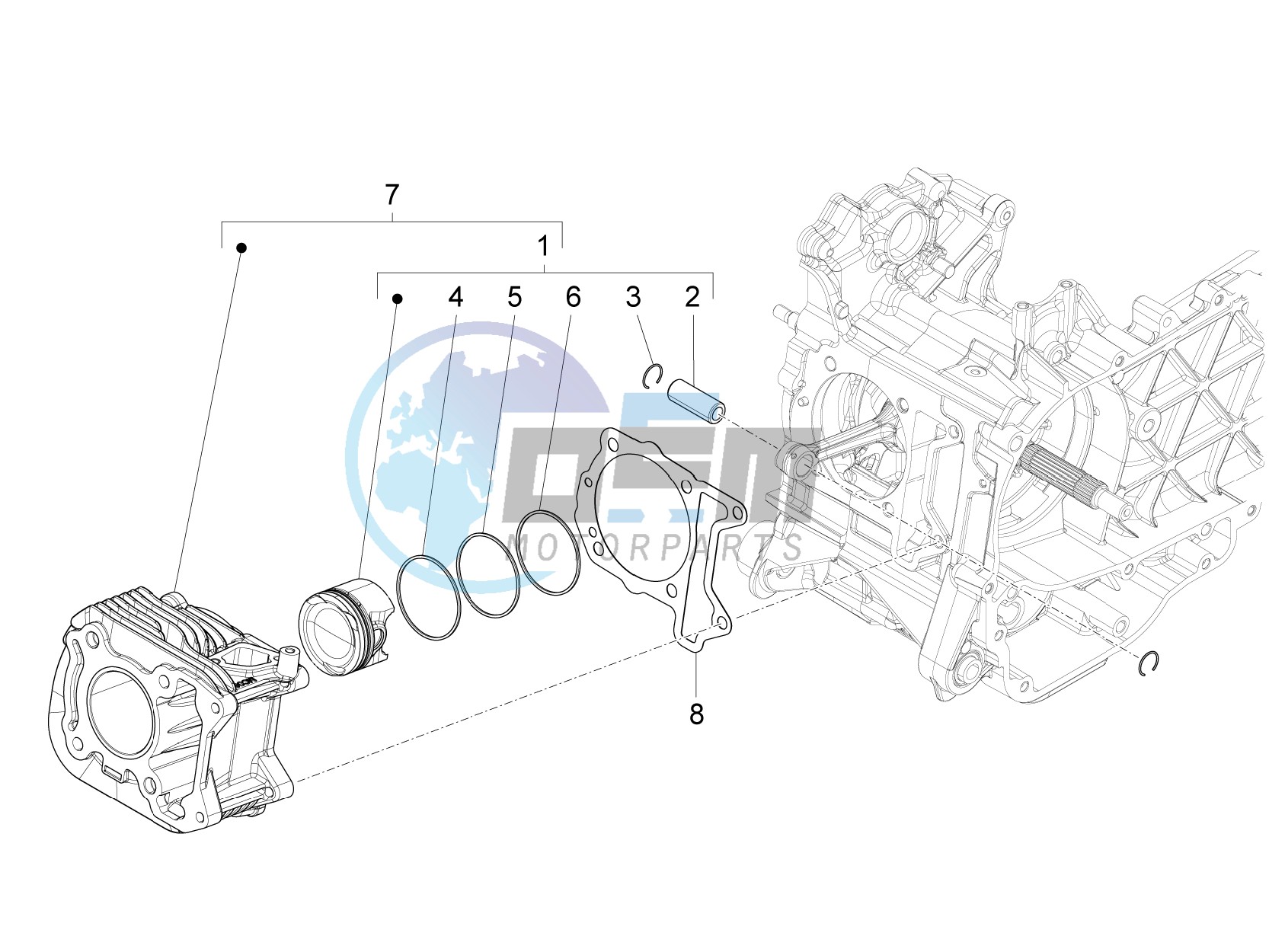 Cylinder-piston-wrist pin unit