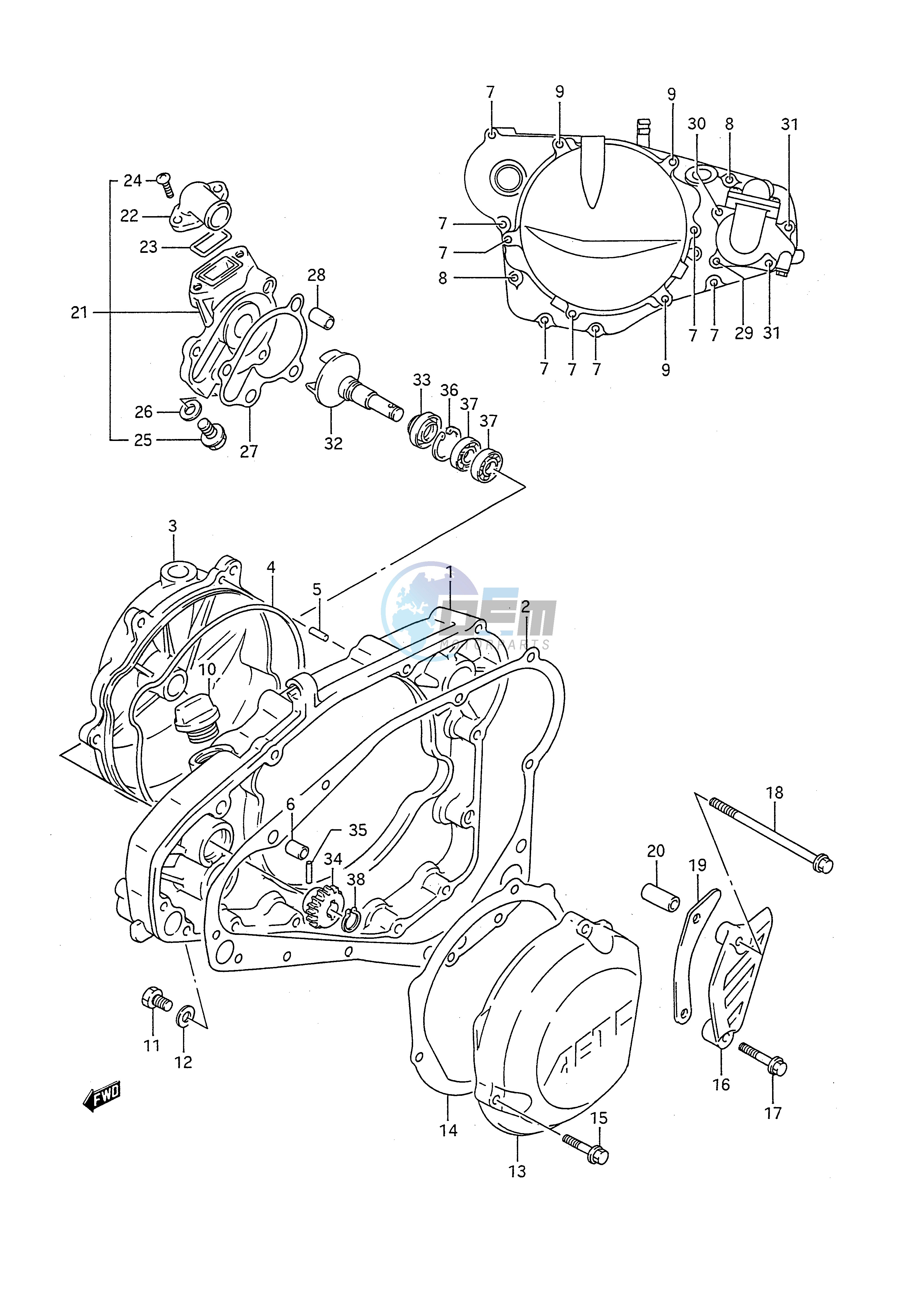 CRANKCASE COVER - WATER PUMP (MODEL L M N)