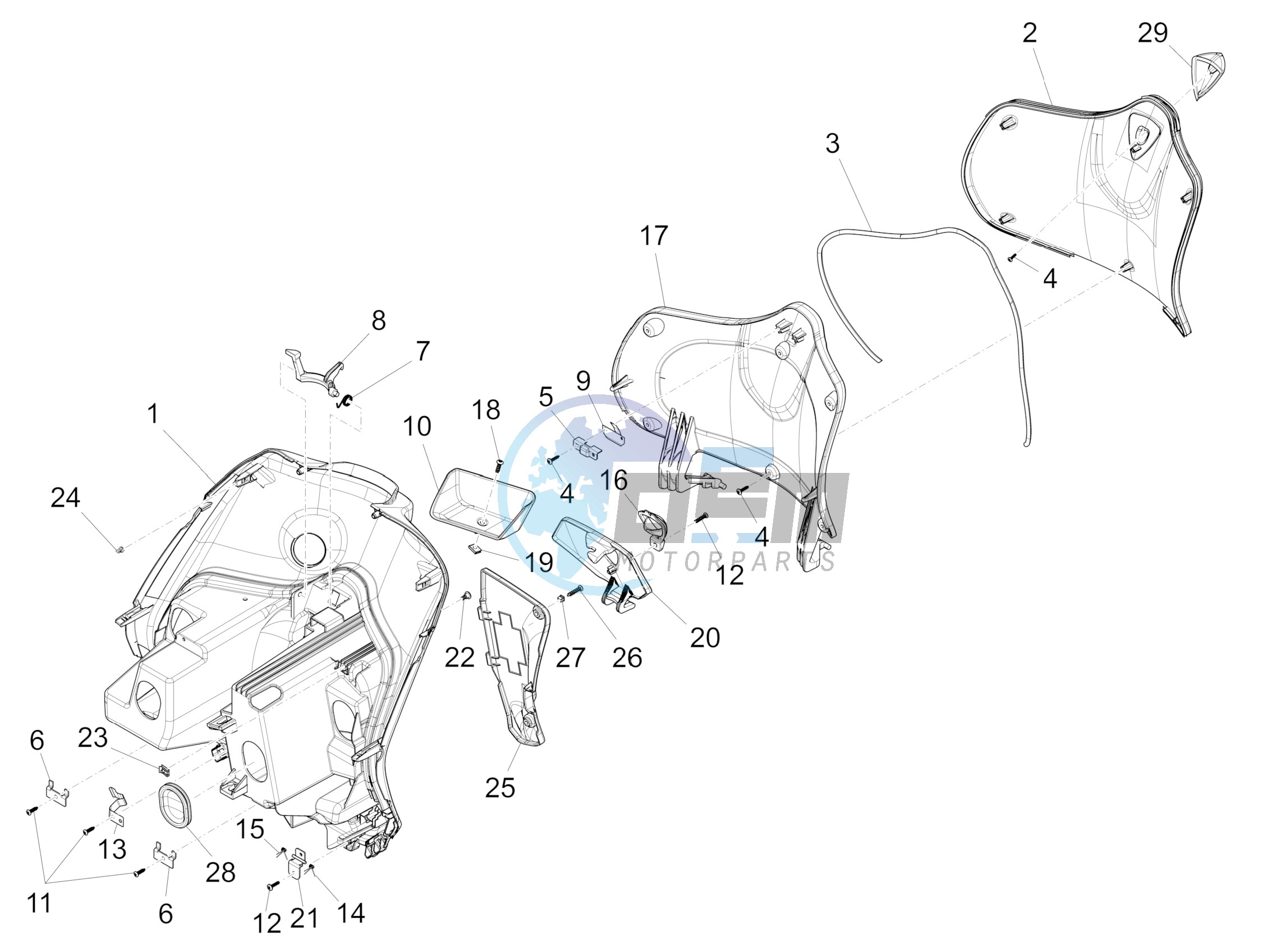 Front glove-box - Knee-guard panel