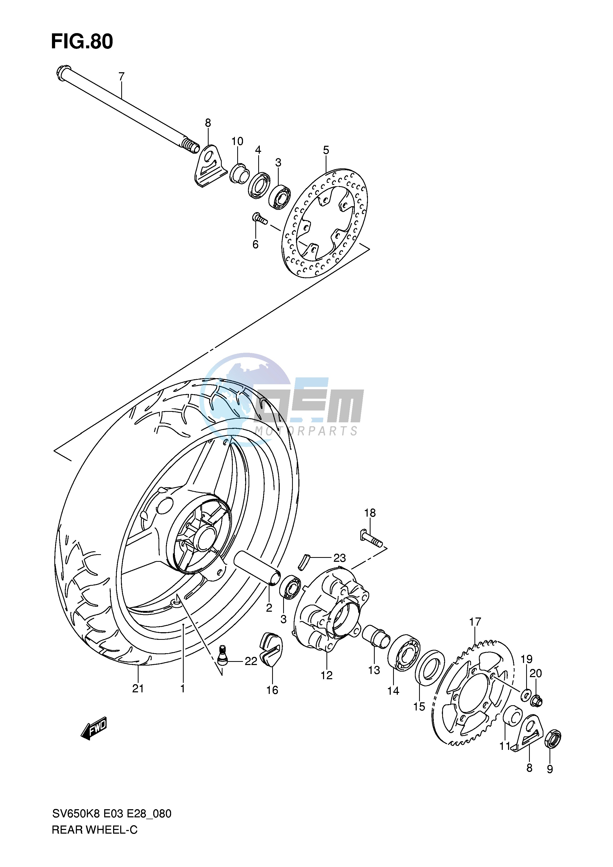 REAR WHEEL (SV650K8 SK8 K9 SK9 SL0)