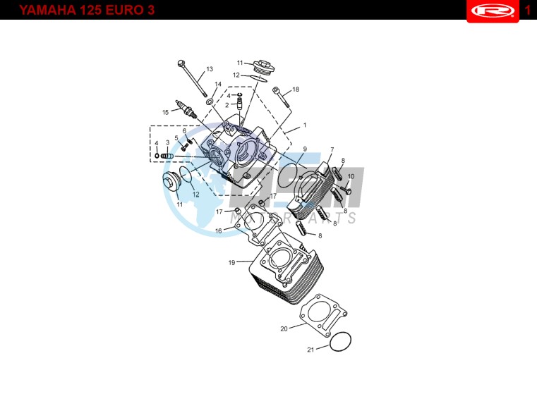 CYLINDER HEAD - CYLINDER  Yamaha 125 4t Euro 3