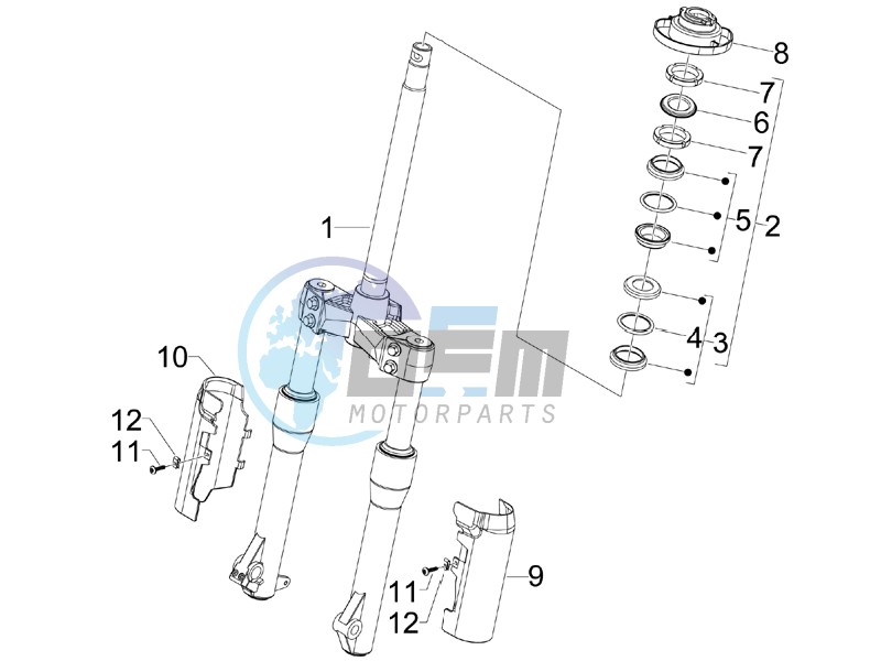 Fork steering tube - Steering bearing unit