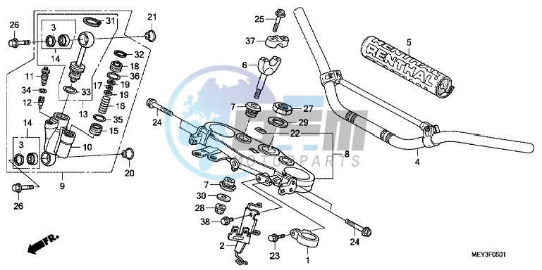 HANDLE PIPE/ TOP BRIDGE (CRF450X8,9,B,C,D)