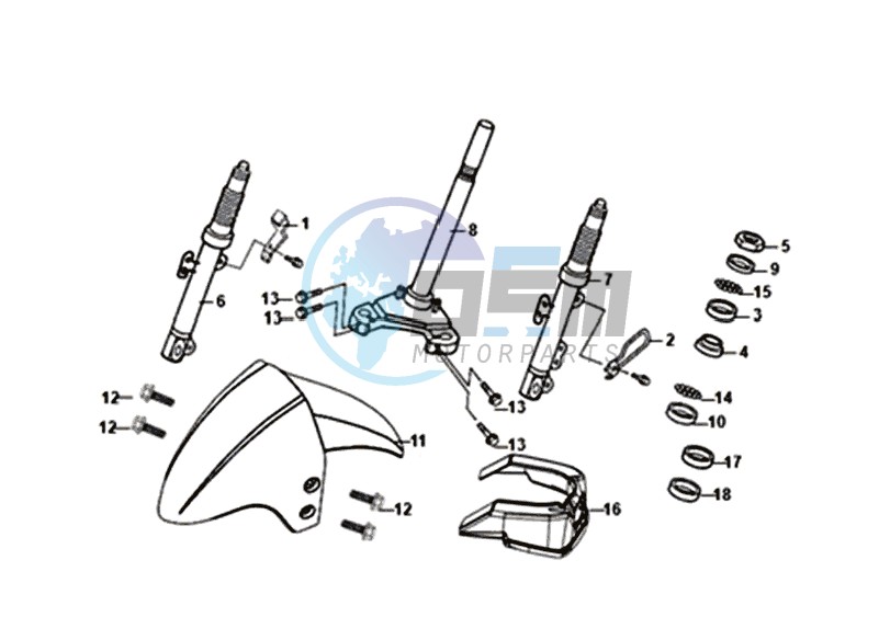 FRONT FORK / FRONT MUDGUARD / STEERING CROWN