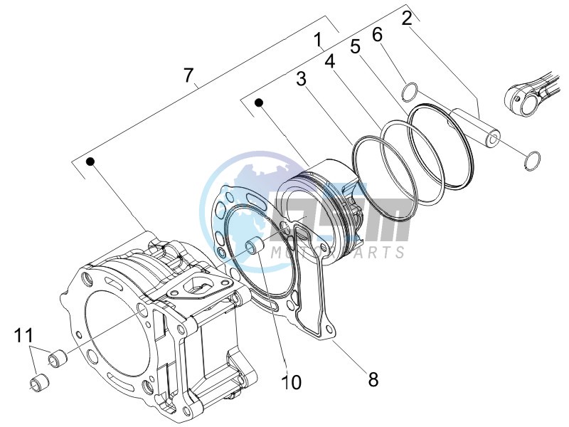 Cylinder-piston-wrist pin unit