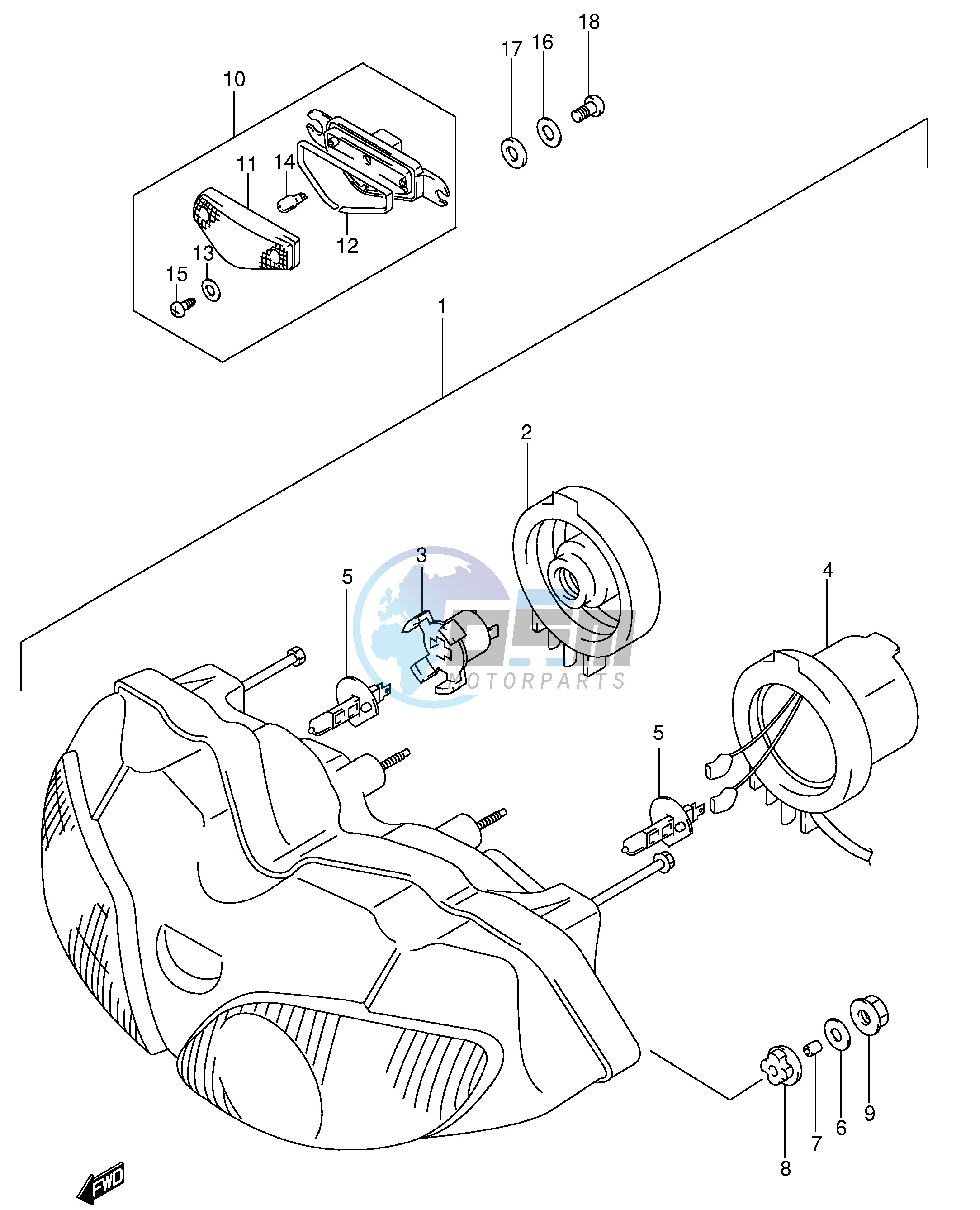 HEADLAMP (SV650SX SUX SY SUY SK1 SUK1 SK2 SUK2,SEE NOTE)