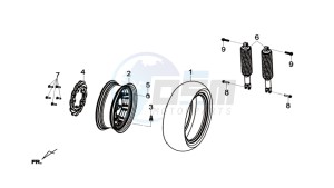 GTS 125I drawing REAR WHEEL - REAR SUSPENSION