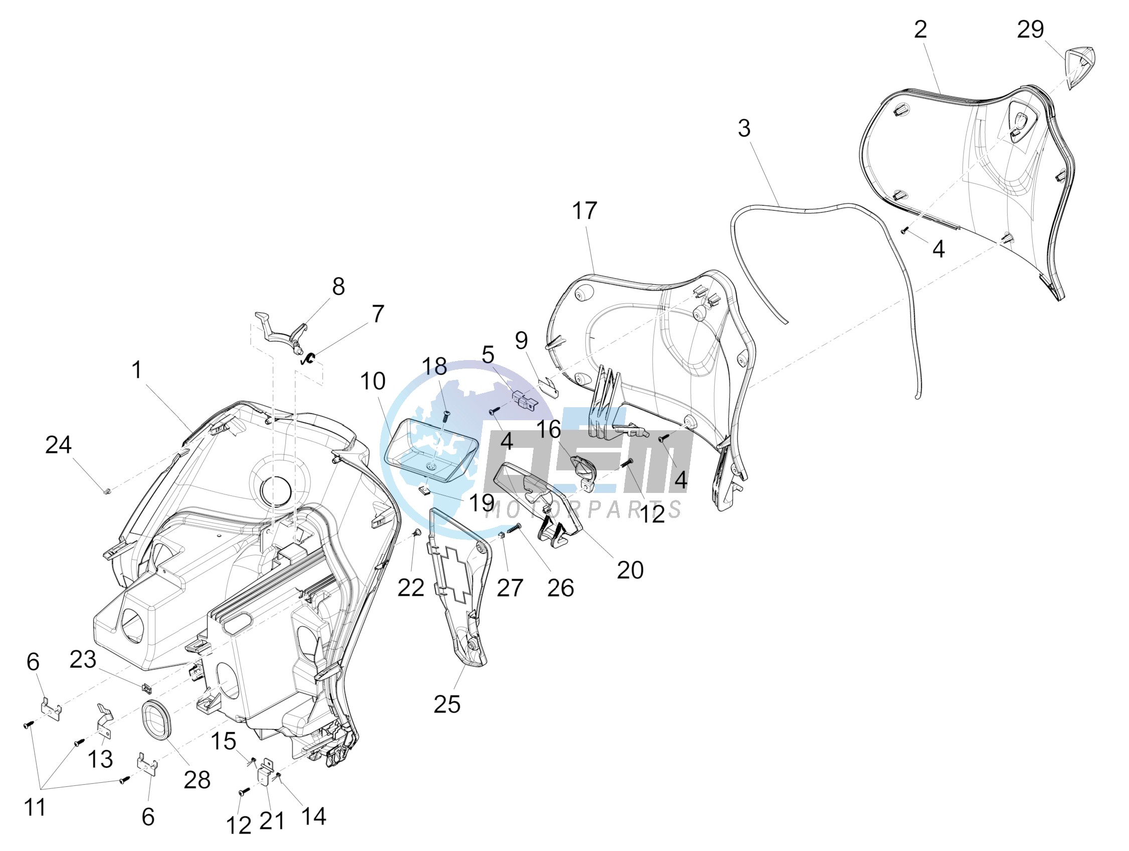 Front glove-box - Knee-guard panel