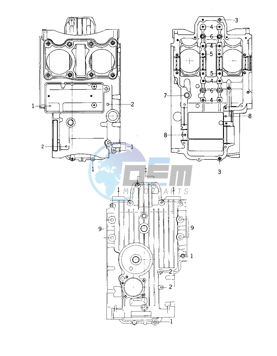 CRANKCASE BOLT & STUD PATTERN -- 76-77 S2_S3- -