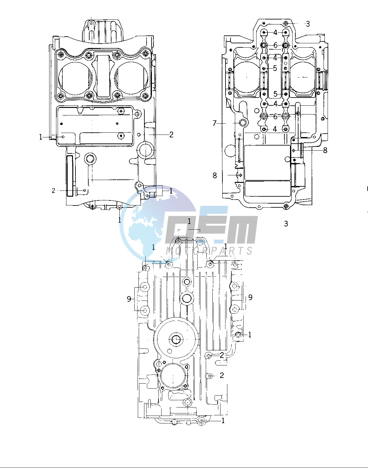 CRANKCASE BOLT & STUD PATTERN -- 76 -77 KZ400 - D3_D4- -