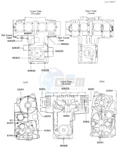 ZX 750 A [GPZ 750] (A3) [GPZ 750] drawing CRANKCASE BOLT & STUD PATTERN