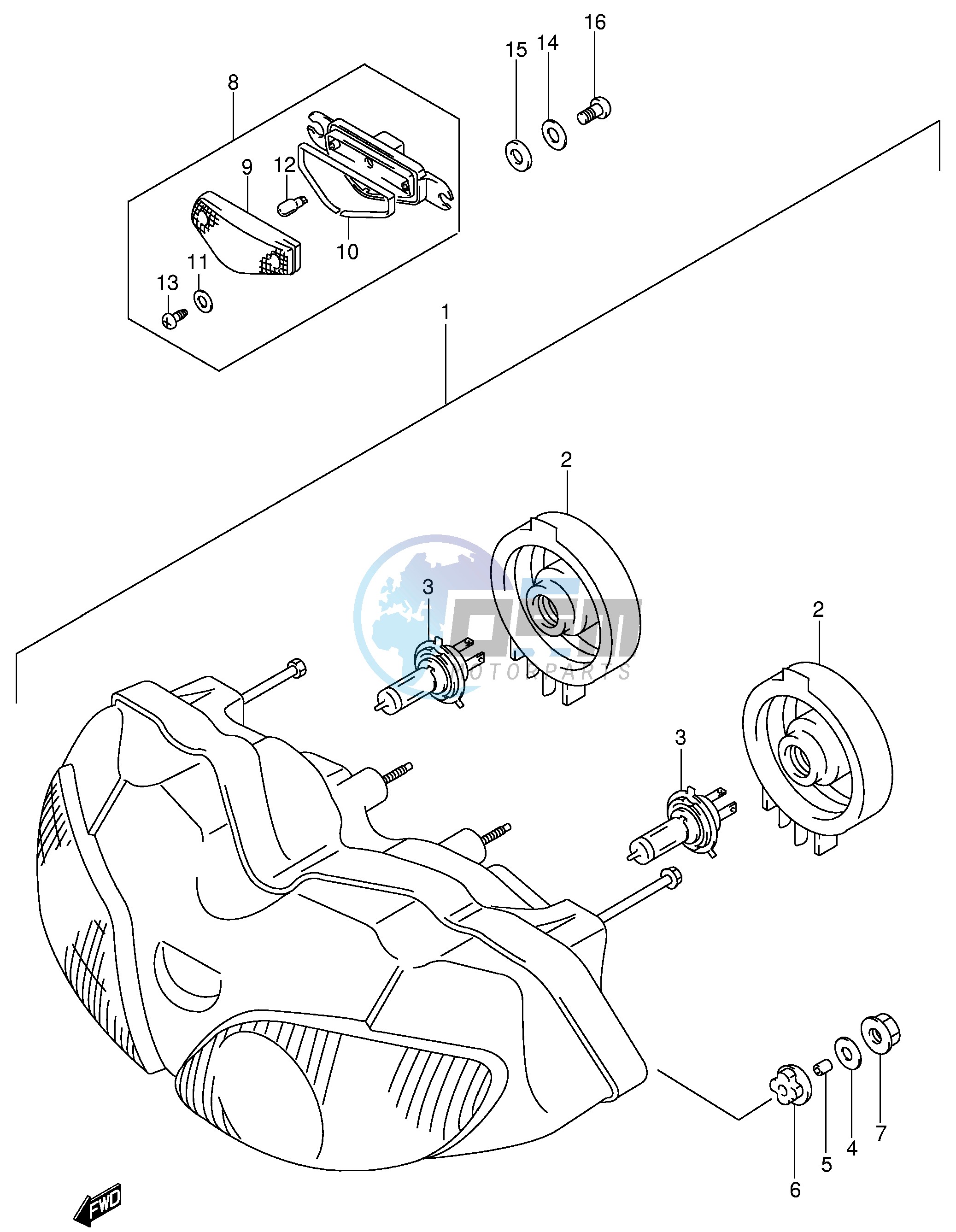 HEADLAMP (SV650SX SY SK1 SK2 E2,E24)