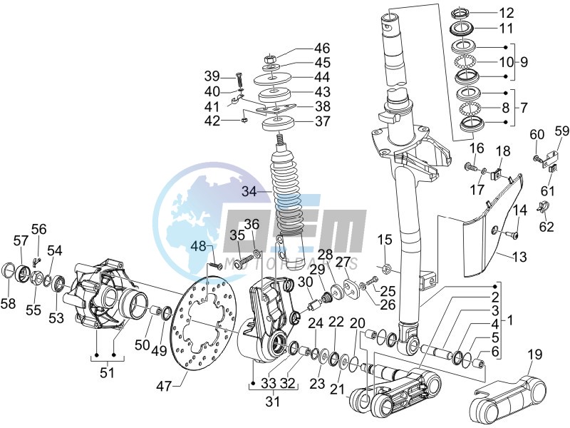 Fork - steering tube - Steering bearing unit