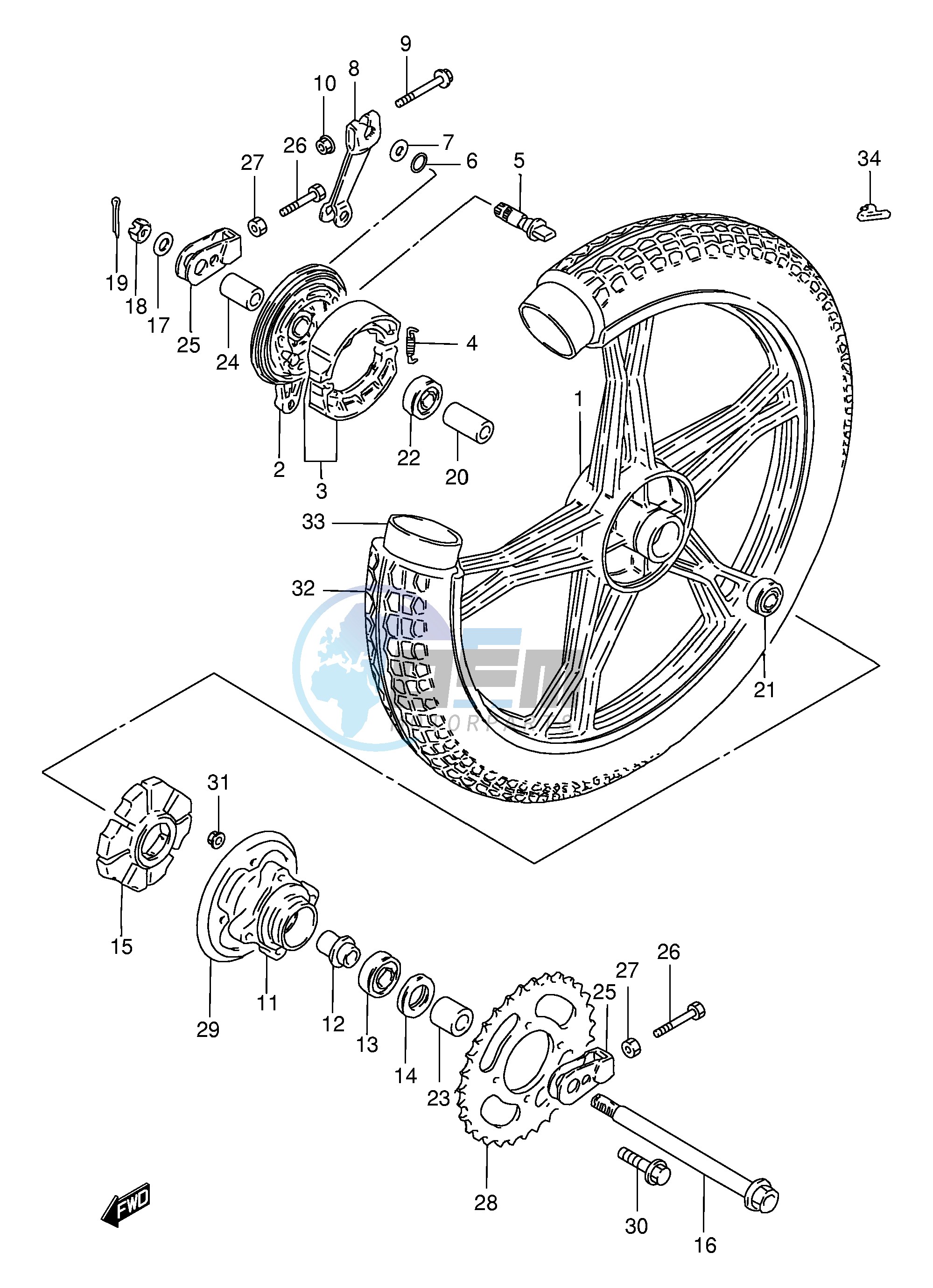 REAR WHEEL (GN250ET EW EX EY)