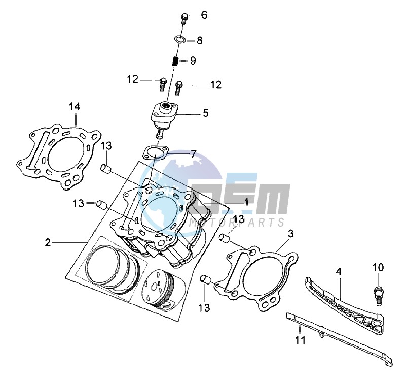 CYLINDER MET PISTON / CYLINDER GASKETS TOP AND BOTTOM