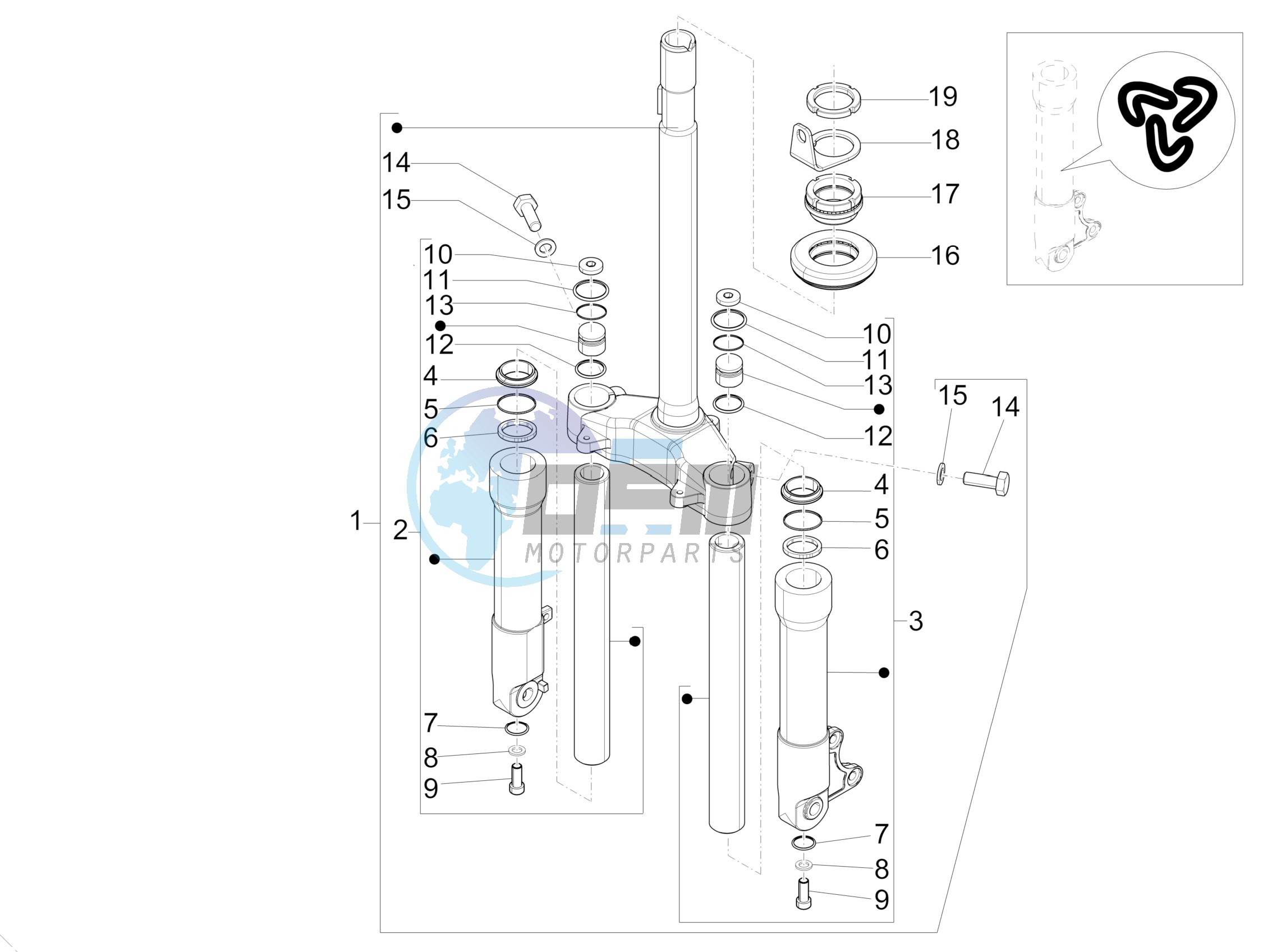 Fork steering tube - Steering bearing unit