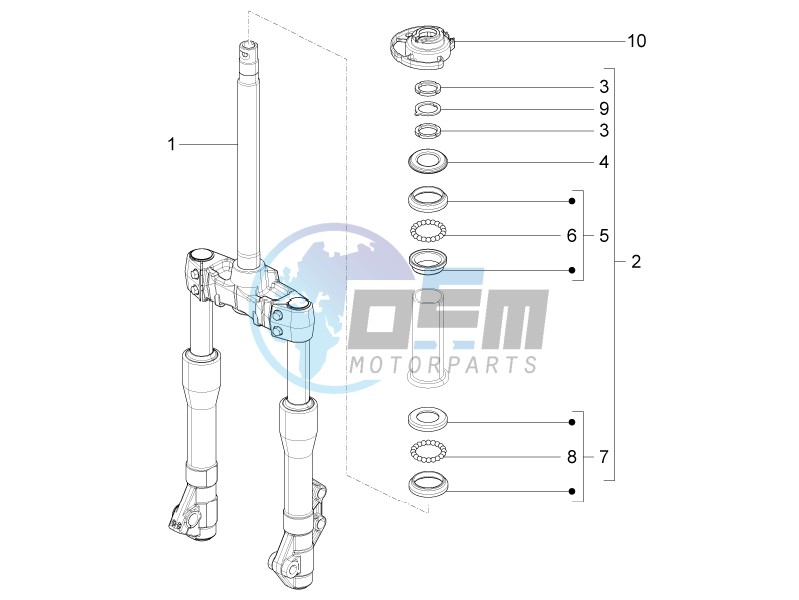 Fork steering tube - Steering bearing unit