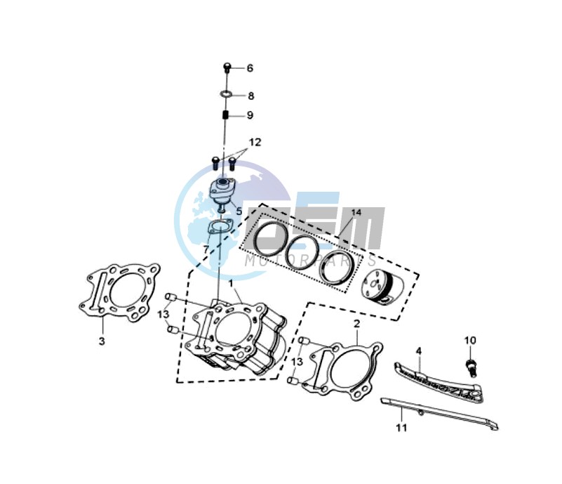 CYLINDER MET PISTON / CYLINDER GASKETS TOP AND BOTTOM