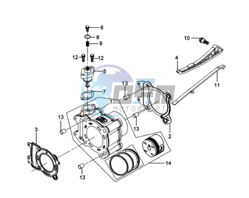 CYLINDER MET PISTON / CYLINDER GASKETS TOP AND BOTTOM