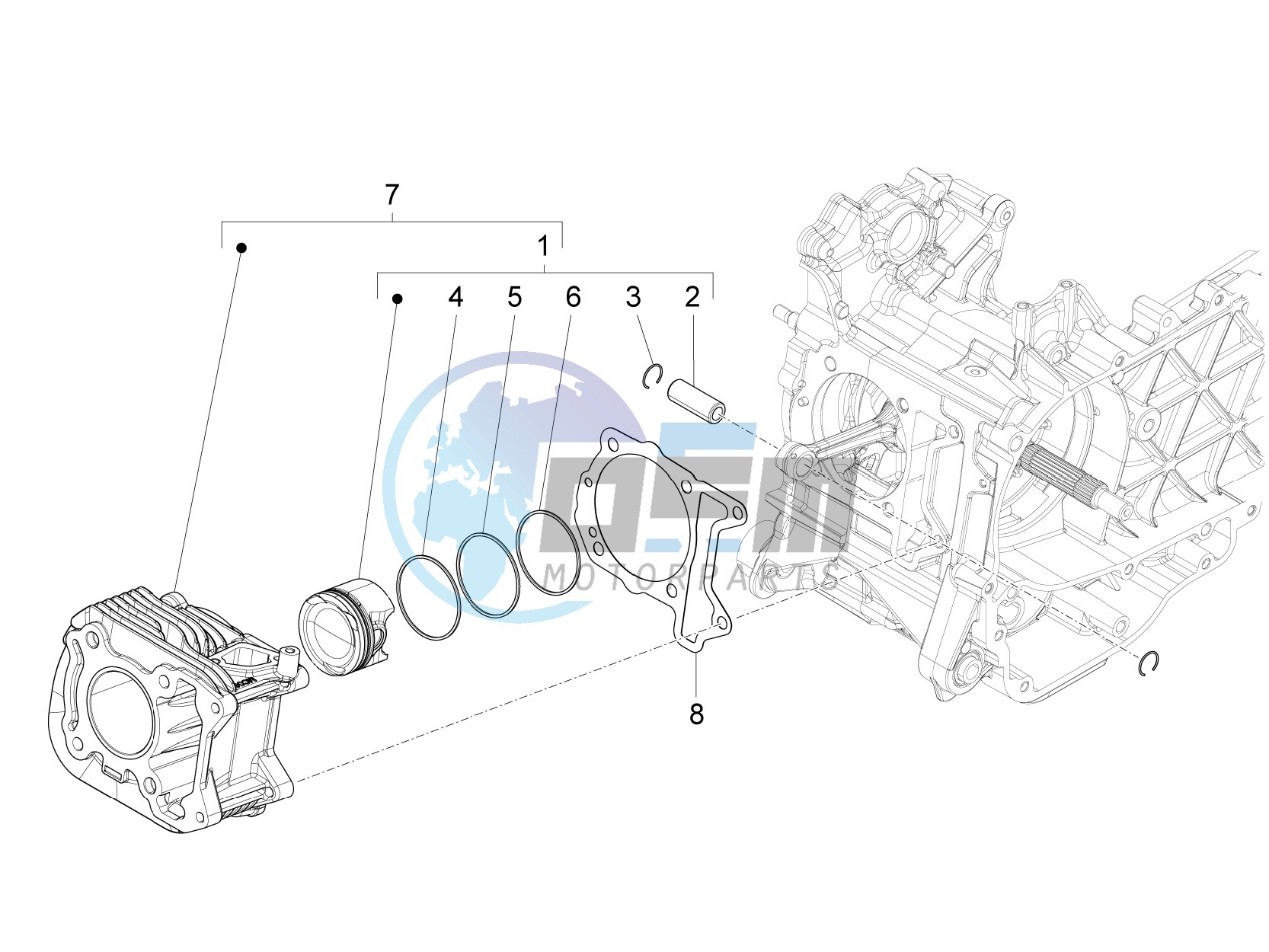 Cylinder-piston-wrist pin unit