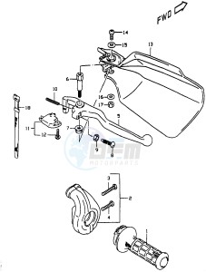 DR350 (V-W-X) drawing RIGHT HANDLE LEVER (E24)