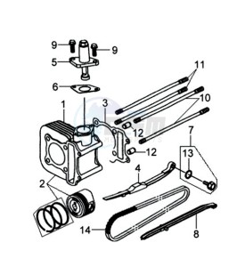 MIO 100 drawing CYLINDER MET PISTON / CYLINDER GASKETS TOP AND BOTTOM